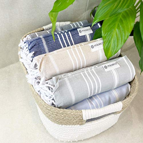 Mioeco Organic Cotton Turkish Hand Towel - 20" X 38" Large Classic Luxury Set Of 2 - Decorative Hand Towels For Bathroom, Kitchen & Home - Super Absorbent & Quick Drying - Prewashed #TOP2