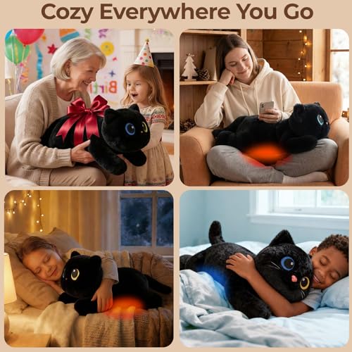 Image of Mewaii Weighted Stuffed Animals 5 lbs Adjustable, Heated & Coolable 23 Inch Plush for Realistic Hug, Microwavable Removable Inner Pad, Cat Gifts for Adults & Kids (Black)