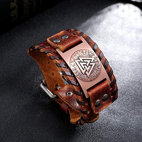 Miniatura 3 de Brújula vikinga nórdica Vegvisir Fenrir Wolf Tree Of Life Yggdrasil Valknut Brown Pulsera de cuero vikingo