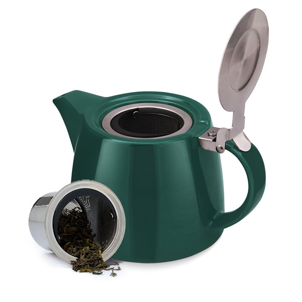 VAHDAM Porcelain Loose Leaf Teapot with Infuser, Strainer & Lid | Tea Pot For 2 People | Dark Green | Tea & Coffee Teapot, Tea Gift Sets - 500ml/17 Oz