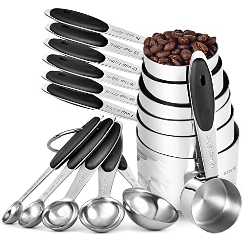 Image of U-Taste Measuring Cups Spoons Set, 18 /8 Stainless Steel, 12Pcs, Black