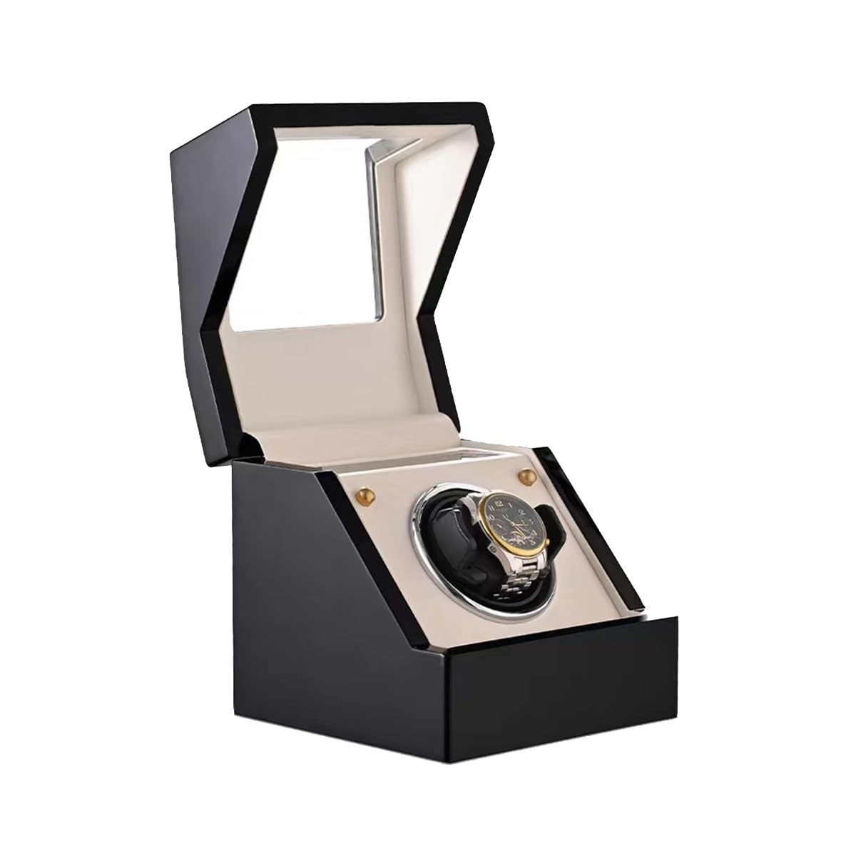 MYUYEE Automatic Watches Winder Wood Storage Display Box 4 Modes Watch Rotator With Super Quiet Motor Flexible Watch Pillows Wristwatch Turner Shaker (Black)