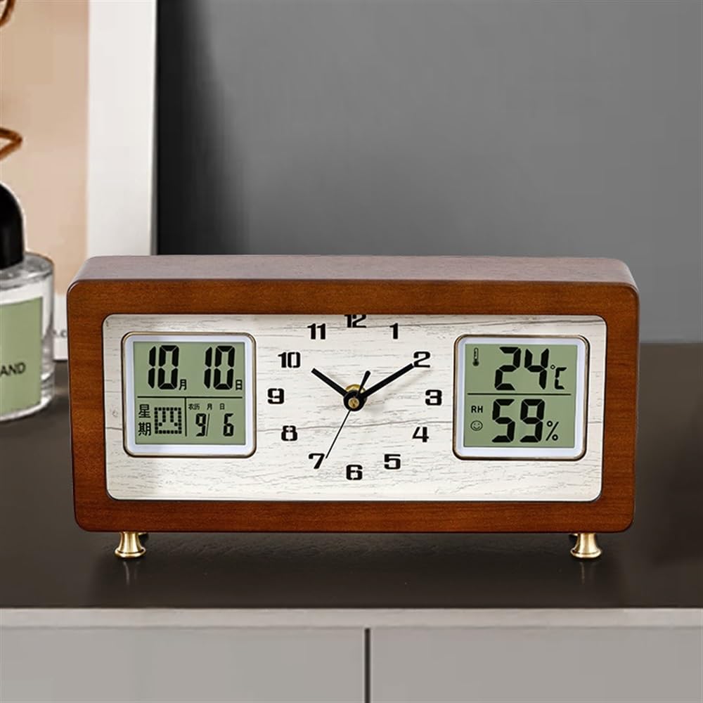 Zabytkowy zegar stołowy Zegar stołowy do salonu, dekoracyjny zegar na biurko, cichy drewniany, sypialni, biura, kuchni