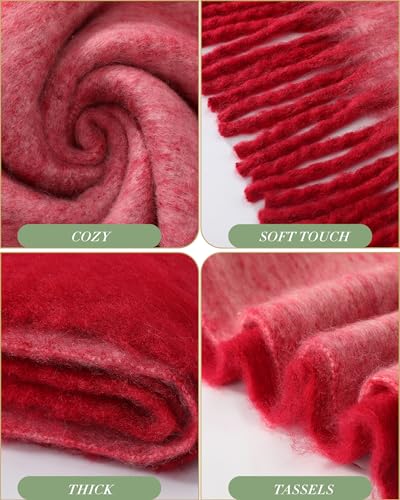 Winter Scarf for Women - Mohair Winter Scarf 91"×16", Soft Warm Scarves for Women/Men​- Red 1 Pack Red2