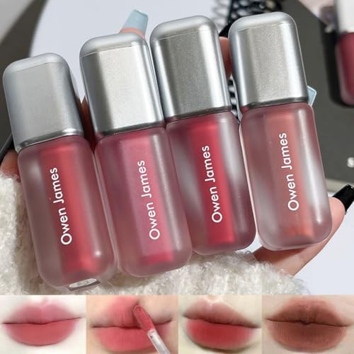 Baorder 4 Farben Matte flüssiger Lippenstift Set,Samt glatte koreanische Lipgloss,Wasserdicht Non-Stick Cup Long Lasting Lip Clay,Matte Nude Lip Stain Makeup Geschenk-Set für Frauen