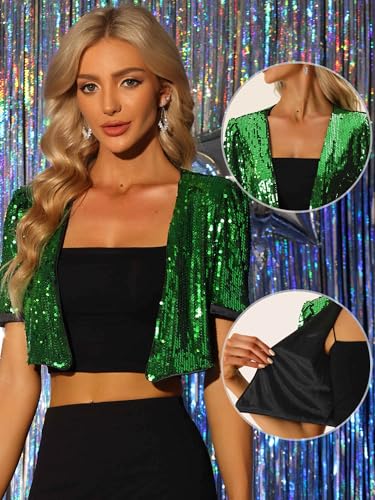 Image of Allegra K Sequin Cardigan for Women Puff Sleeve Open Front Jacket Sparkly Glitter Cropped Shrug Bolero