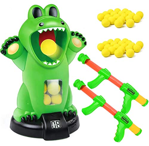 Crocodile Shooting Toys for Kids, Target Shooter Battle Toy with LCD Score Record and 2 Air Pump Guns and 48 Soft Foam Ball Bullets, Interactive Electronic Games Toys Gift for Boys and Girls (Green)