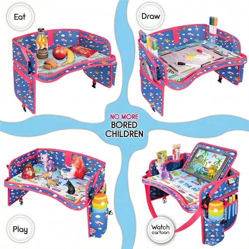 Image of Kids Travel Tray - Waterproof Lap Table with No-Drop Large Tablet Holder - Car Seat Tray - Road Trip Essentials Kids - Car Desk Organizer for Airplane - Toddler Travel Essentials(AIRPLANE)