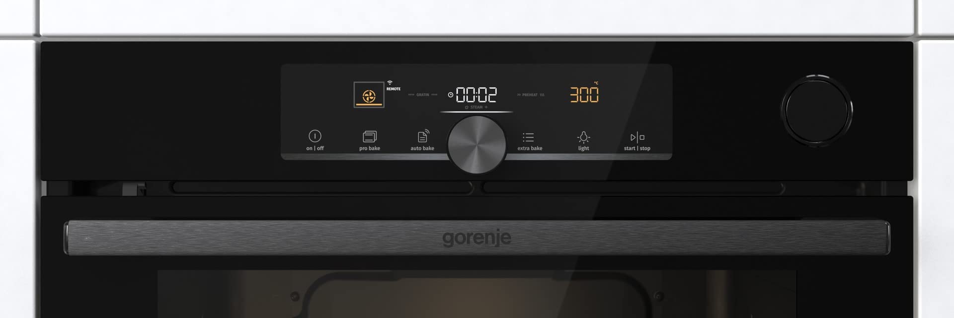 Gorenje OptiBake Advanced BPSA 6747 A08BGWI Einbau-Backofen/Wifi Connected / 77L / Heißluft/Pyrolyse/AutoBake/Touch Bedienung/Bratenthermometer/SteamAssist/PizzaMode 300°C/schwarz