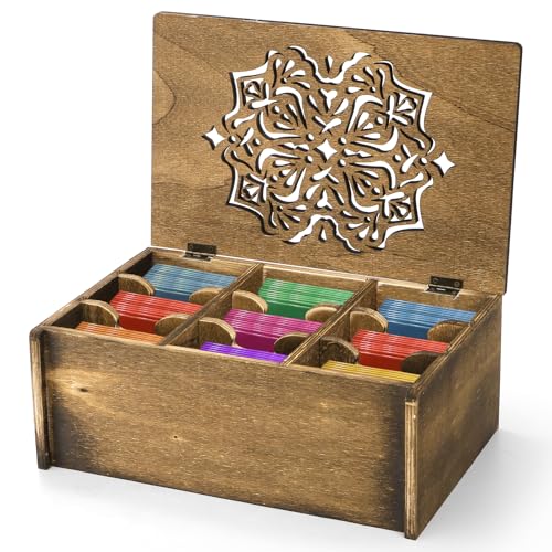 WRINGKIT Tea Bag Organizer Storage Box Wood 9 Compartments