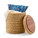 Wimarsbon Storage Pouf Ottoman, Hand Weaving Natural Straw Foot Stool, Bohemian Round Patio Ottomans, Rustic Lounge Pouffe, Outdoor Extra Seat for Garden (14inch Natural Cattail L)