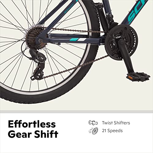 Image of Schwinn High Timber AL Mountain Bike for Adult Men Women, 26-Inch Wheels, 21-Speeds, Front Suspension, Aluminum Frame and Alloy Linear Pull Brakes, Navy Blue