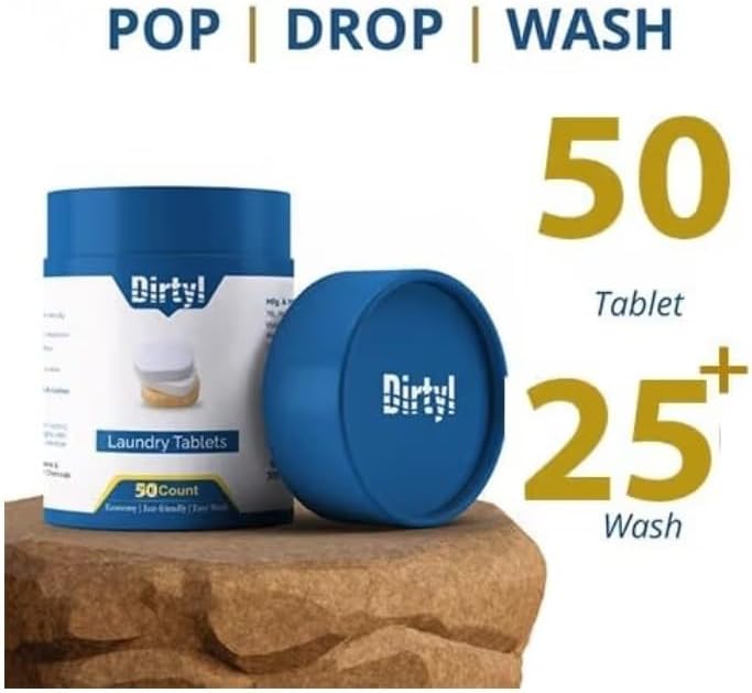 Dirtyl Laundry Detergent Tablets for Washing Machine, 50 Count, Protects Clothes, Fresh Fragrance