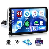 OiLiehu 4G+64G Android 15 Autoradio 1 DIN con Wireless CarPlay Android Auto 10,1" IPS Schermo con Angolazione Regolabile e Rotazione con GPS WiFi Bluetooth FM RDS SWC USB EQ Telecamera Posteriore
