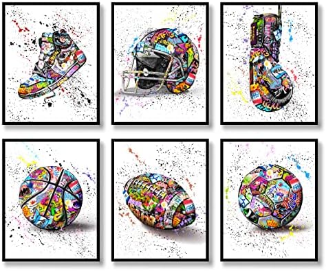 Graffiti Wall Art Sports Prints Wall Decor Set of 6 Canvas Fashio...
