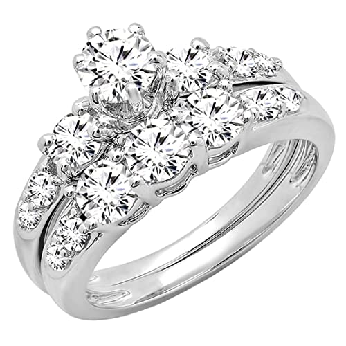 Dazzlingrock Collection 3.00 Cttw 10K Solid Gold Round White Cubic Zirconia Womens 3 Stone Bridal Engagement Ring Set