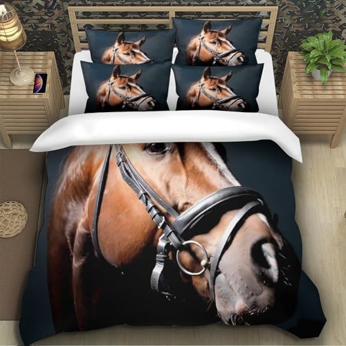 Parure de lit motif cheval en microfibre housse de couette double 200x200 cm