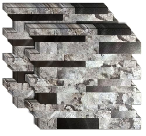sanyeskkiy 10-Sheet Peel and Stick Backsplash Tile, PVC Mixed Meta,l Stick on Kitchen, Bathroom Vanities, Fireplace Décor, Laundry Table(11.2
