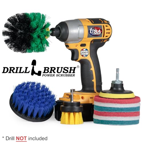 Image of Drillbrush Drill Brush Attachments for Cleaning Shower, Tile, Grout | Kitchen, Sink, Pots, Pans, Air Fryer, Pool, Boats & More - Interior Car Detailing Drill Brush Set - Scrubbing Pads for Drills