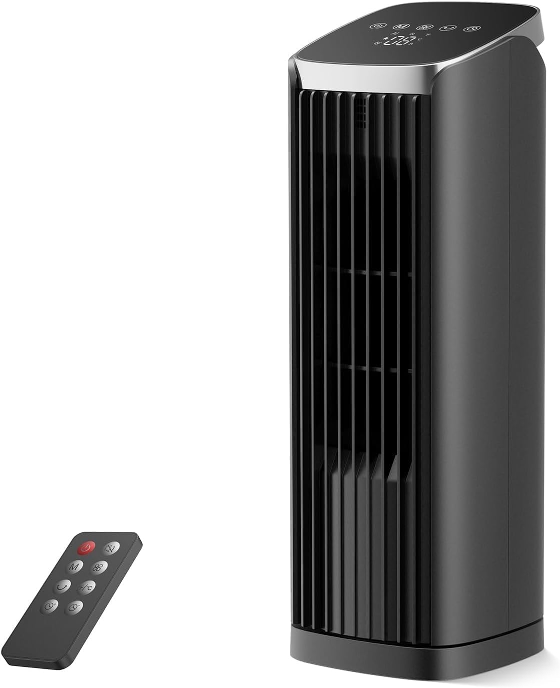 PNTCK Fan for Bedroom, 13.2" Tower Fan with Remote, 4 Modes 4 Speeds Max 24ft/s, 70° Oscillating Desk Fan, 12H Timer Portable Fans, Cooling Fans for Office, Home Black