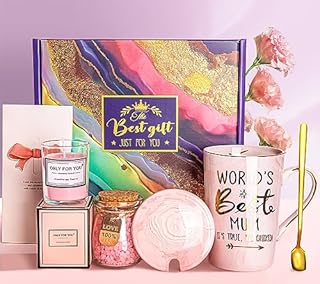 Mum Mothers Day Birthday Gifts Pamper Hamper for Mum - Funny Ceramic Mug with Gold Print, Scented Candle, Cards, Spa Bath Set, Relaxing Basket Gift for Mummy, New Mums to Be Presents, Delicately Boxed
