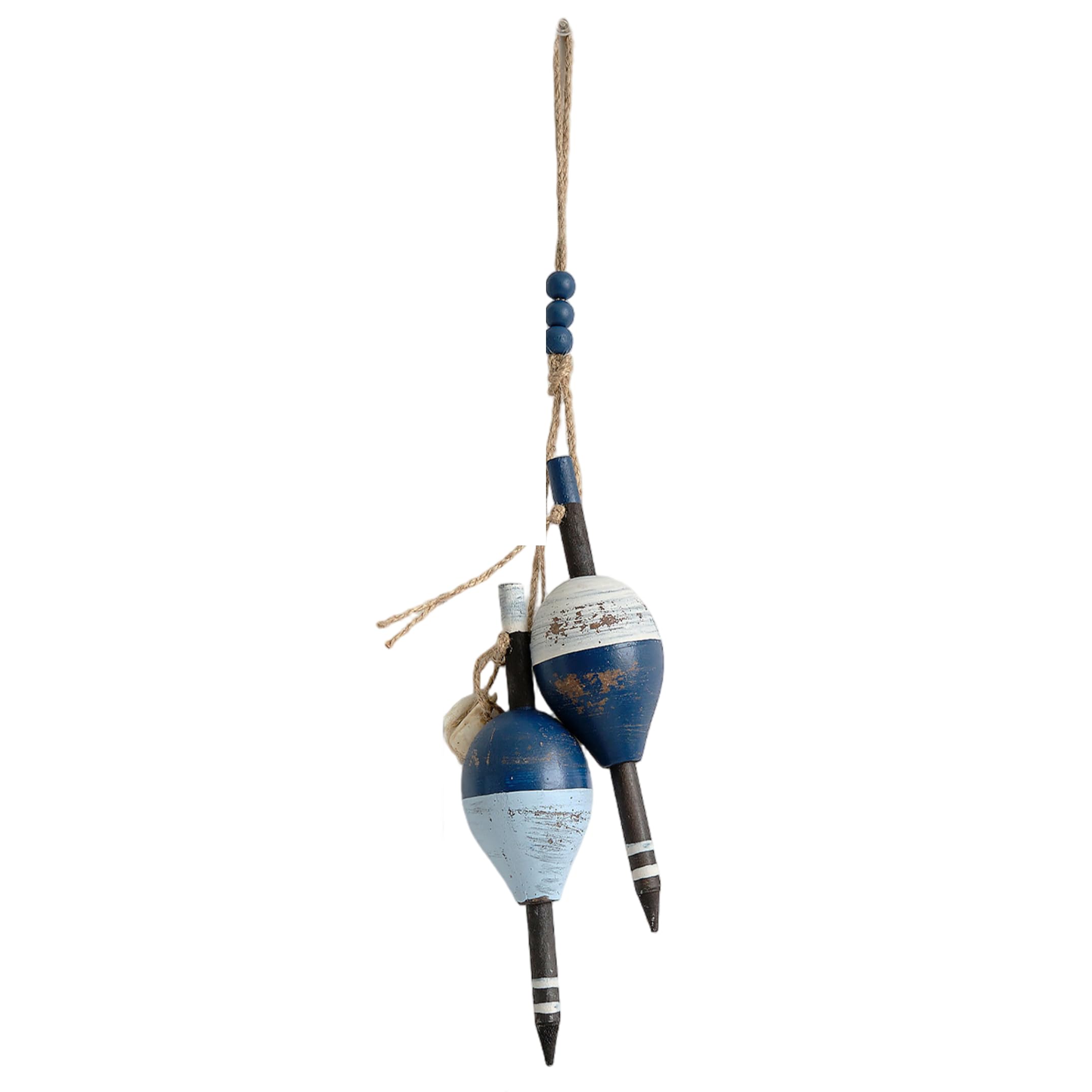 Hperu Nautical Wall Decor, Small Vintage Wooden Buoy Hanging Ornament Mediterranean Blue - Buoy Decor