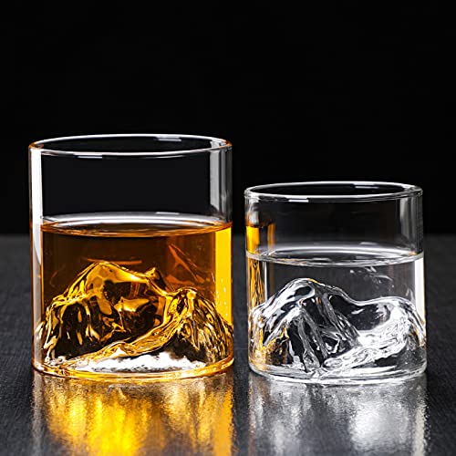 MISNODE Whiskey Glasses Set of 2 with Mountain Imprint, Mountain Rocks Glass, Drinking Glasses, Old Fashioned Glass Tumbler - Image 2