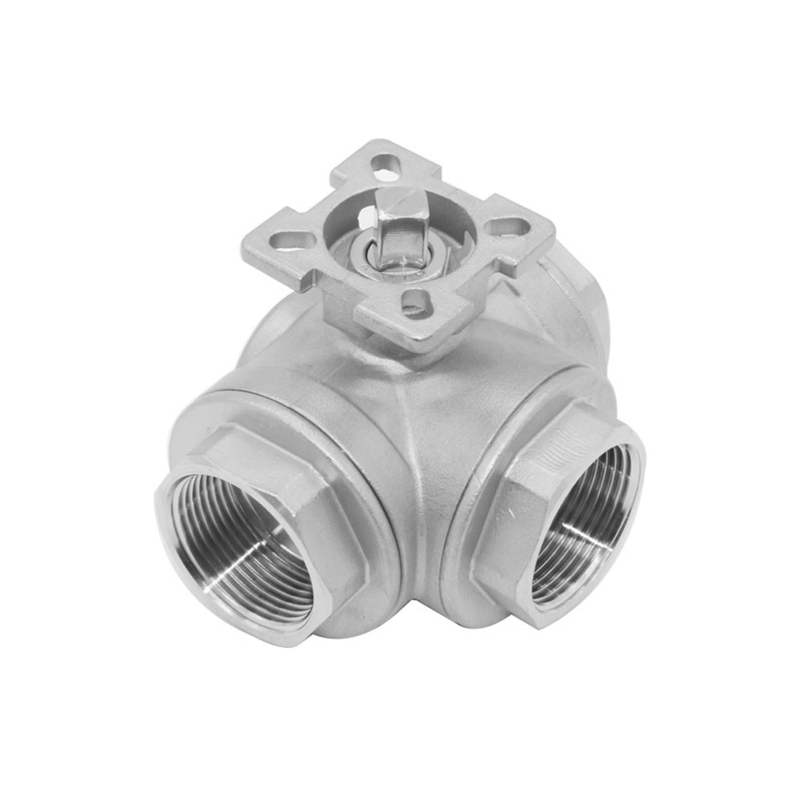 Válvula de bola 3 vías plataforma alta acero inoxidable 1'', tipo T/L, hilo femenino(T Type)