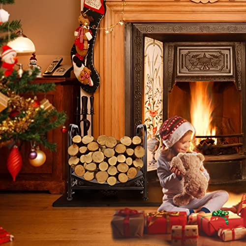 Firstgo-Tech Wrought Iron Log Rack, Firstgo 17Inch Firewood Rack Indoor For Fireplace, Heavy Duty Log Storage Bin For Indoor Outdoor Patio, Stove And Fire Pit, Black #TOP6