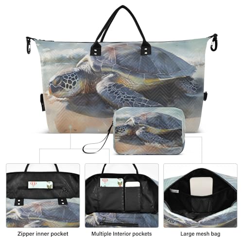 Large Travel Duffel Bag, Turtle on The Beach Sports Tote Gym Bag, Shoulder Weekender Overnight Bag for Women Men, Carry On Luggage with Toiletry Bags2