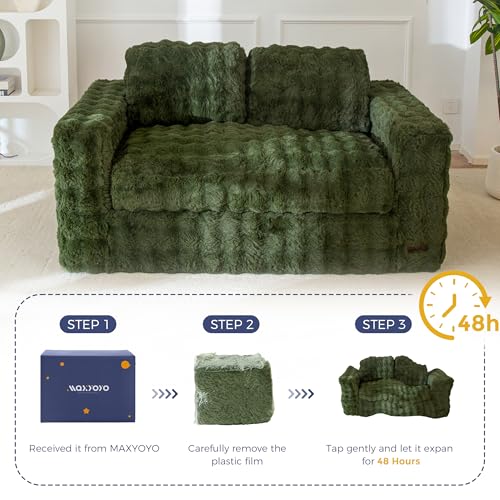 Image of MAXYOYO Loveseat Sofa for Living Room, Small Sofa Couch Tufted Boneless Couch, Comfy Bean Bag Chair for Small Space Bedroom Apartment, No Assembly Needed, Green