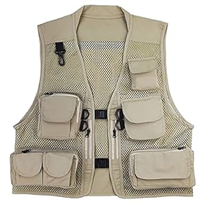 Mannen Multi-pocket Gilet Zomer Sneldrogend Gaas Visvest Fotografie Camping Jacht Vest (Color : Khaki, Size : 3XL)