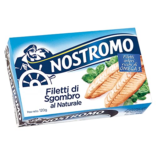 Nostromo Filetti di Sgombro al Naturale 120g – Lattina Singola, Ricchi di Omega 3, Senza Conservanti – Pesce in Scatola Intero e Salutare