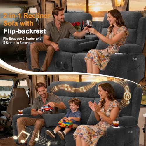 Image of Home Theater Seating, Power Loveseat Recliner Sofa with Massage & Heat