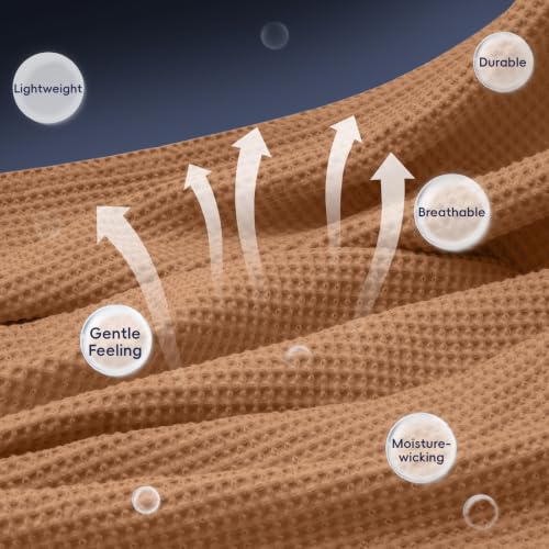 Image of PHF Pre-Washed Cotton Waffle Weave Blanket King Size for Bed, Snag Proof Throw Blanket for Couch Spring Summer Lightweight Breathable,Oeko-TEX Certified,Machine Washable,Home Decor Gift-Cinnamon Brown