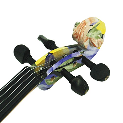 Image of Kinglos. Visual-Art Advanced Electric Violin 4 /4 Full Size Ebony Fittings | Kit Incl. Case Bow Shoulder Rest Aux Cable Spare Bridge Strings - Solid Wood Purple Silent Violin Set for Adults Beginner