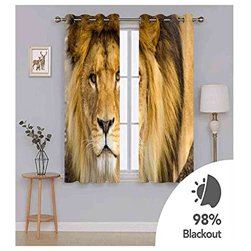 Rideau imprimé lion animal doré 3D de haute qualité à oeillets