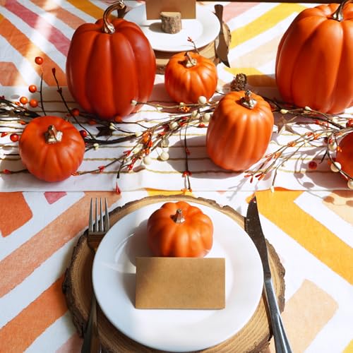Image of Winlyn 7 Pcs Assorted Harvest Orange Artificial Pumpkins Decorative Pumpkins Foam Pumpkins with Gold Stems for Fall Harvest Autumn Home Wedding Thanksgiving Halloween Party Table Centerpiece Decor