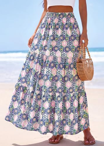 Image of KIRUNDO Maxi Skirts for Women Summer Boho Floral Long Skirt