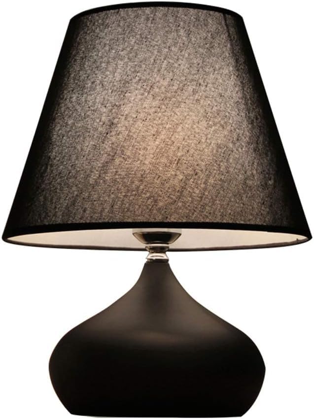 XIAOGUDONG Touch-sensitive table lamp, bedroom bedside table lamp, wired with fabric lampshade, stepless dimming, modern simple retro touch (matte black, piano white),matte black