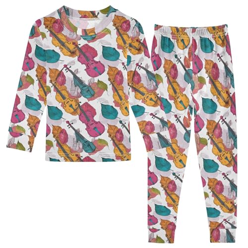 Cartoon Pajamas Set Violin Long Sleeve PJs Cotton Jammies Sleepwear Top and Pants Multicolor - Main Image