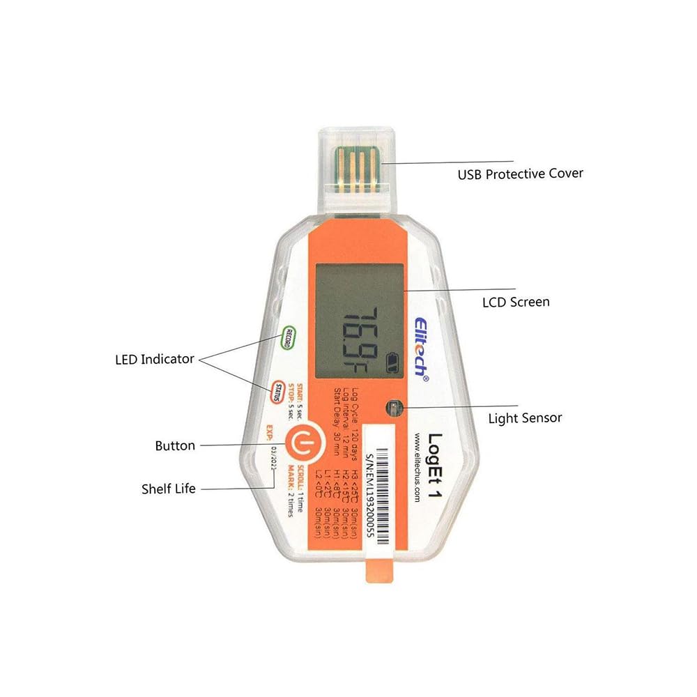 WHO Approved Single Use Temperature Datalogger (-30? to 70?) for Pharmaceuticals, Vaccine Cold Chain, Critical Transportation | Model: Elitech LogEt1 (1)