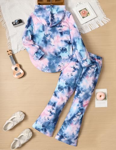 Image of Girls Clothes Tie Dye Sweatsuit Long Sleeve Sweatshirt Tops and Flare Pants 2PCS Girls Fall Clothes
