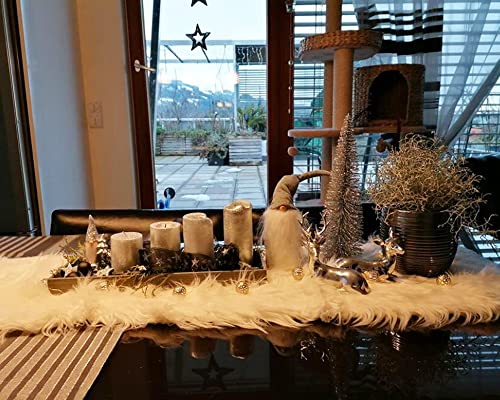 Faux Fur Christmas Table Runner, Home Dinning Table Decor For Holiday ,Party , Xmas, Halloween, Thanksgiving, Dresser, Fireplace Decorations (White, 11.8X70.8 Inch) #TOP3