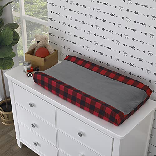 Nojo Little Man Cave Red, Black & Grey Buffalo Check Super Soft Contoured Changing Pad Cover, Red, Black, Grey #TOP1