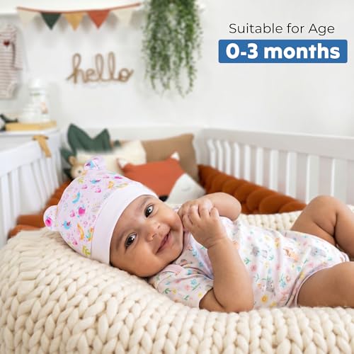 Image of a baby cherry 100% Organic Cotton Newborn Cap 0-3 Months | Soft & Breathable Baby Headwear for Baby Boy & Girl Set of 2 (Multicolour)