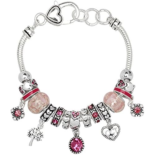Falari Birthstone Bracelet Multi-Color Charm Beads Silvertone Birthday Gifts for Women