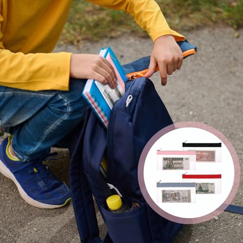 4 sacos de dinheiro com zíper, envelopes para dinheiro de 20 x 10 cm, envelopes transparentes com zí