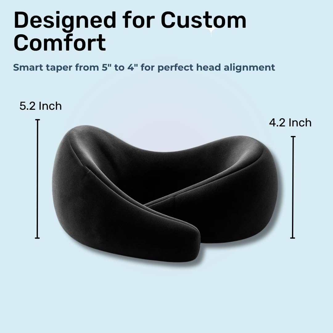 CloudBliss Travel Neck Pillow | Premium Memory Foam Neck Pillow for Flight Travel, Car Sleeping | Adjustable Head Rest, Neck Rest Travelling Pillow for Sleeping Head Support (Black)