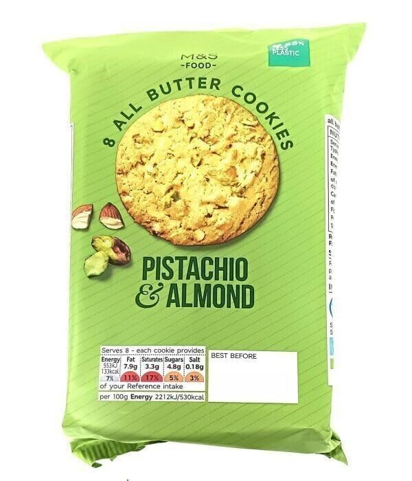 M&S 8 All Butter Pistachio & Almond Cookies 200g | Rich & Crunchy Nut Cookies | Imported Premium Biscuits | Fresh Stock | Imported.